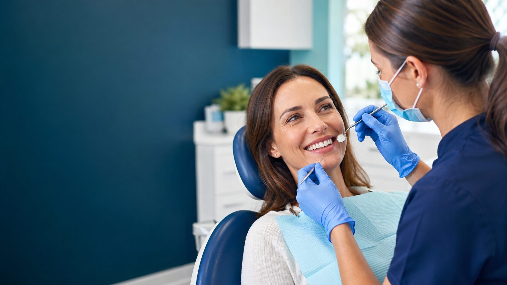 Smiling patient during a gentle dental examination